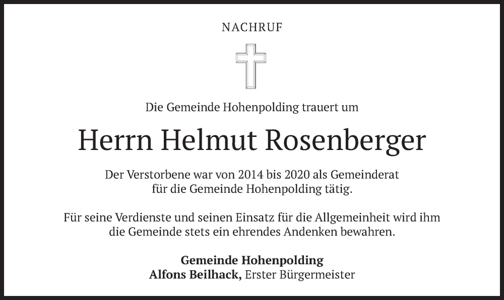 Traueranzeige für Helmut Rosenberger vom 05.07.2022 aus merkurtz