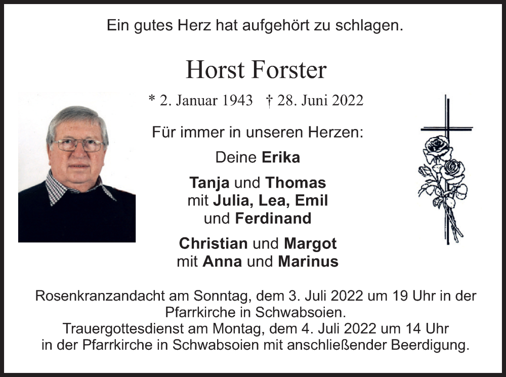  Traueranzeige für Horst Forster vom 02.07.2022 aus merkurtz