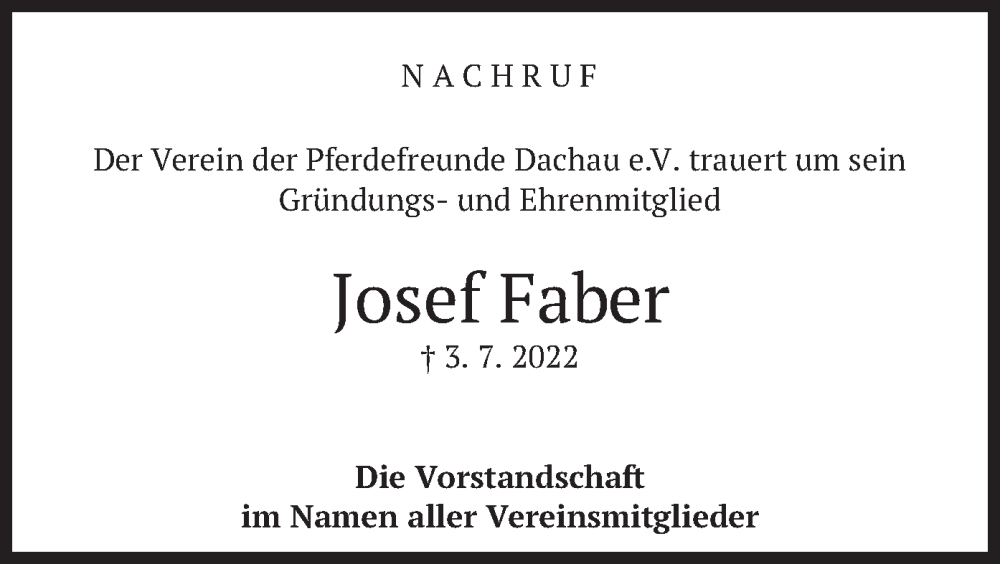  Traueranzeige für Josef Faber vom 09.07.2022 aus merkurtz