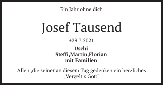 Traueranzeige von Josef Tausend von merkurtz