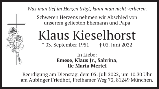 Traueranzeige von Klaus Kieselhorst von merkurtz