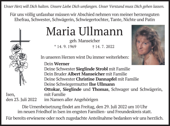 Traueranzeige von Maria Ullmann von merkurtz