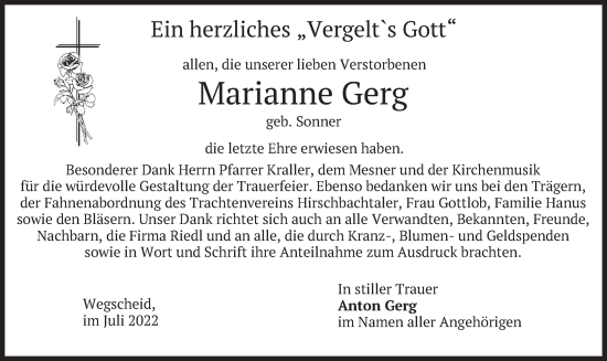 Traueranzeige von Marianne Gerg von merkurtz