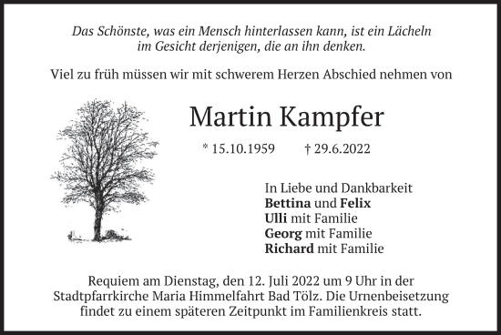 Traueranzeige von Martin Kampfer von merkurtz