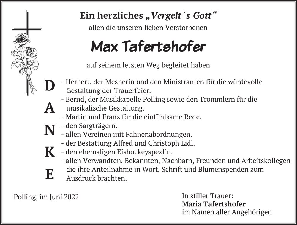  Traueranzeige für Max Tafertshofer vom 02.07.2022 aus merkurtz