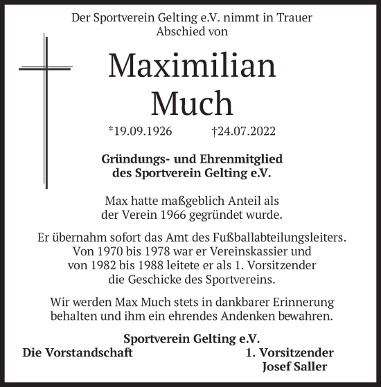 Traueranzeige von Maximilian Much von merkurtz
