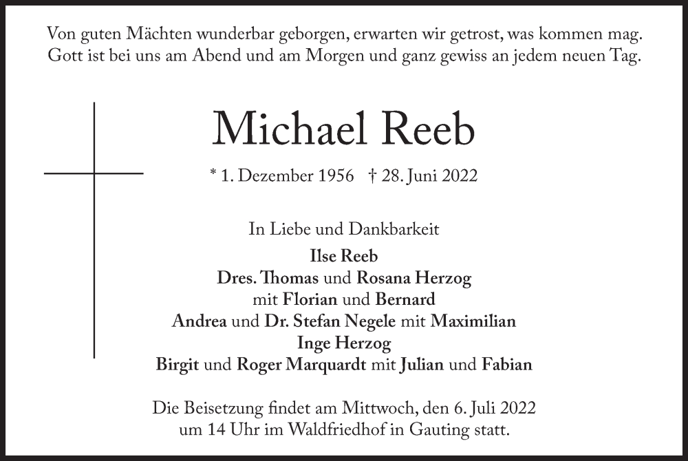  Traueranzeige für Michael Reeb vom 02.07.2022 aus merkurtz