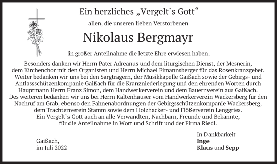 Traueranzeige von Nikolaus Bergmayr von merkurtz