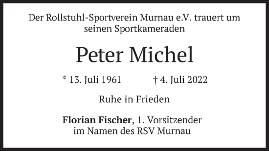 Traueranzeige von Peter Michel von merkurtz