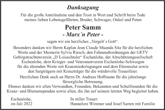 Traueranzeige von Peter Samm von merkurtz