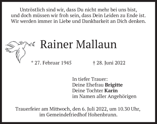 Traueranzeige von Rainer Mallaun von merkurtz
