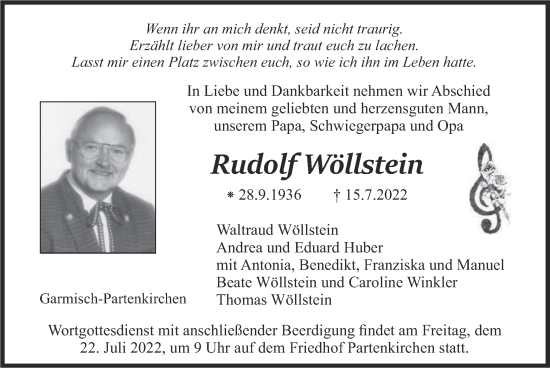 Traueranzeige von Rudolf Wöllstein von merkurtz