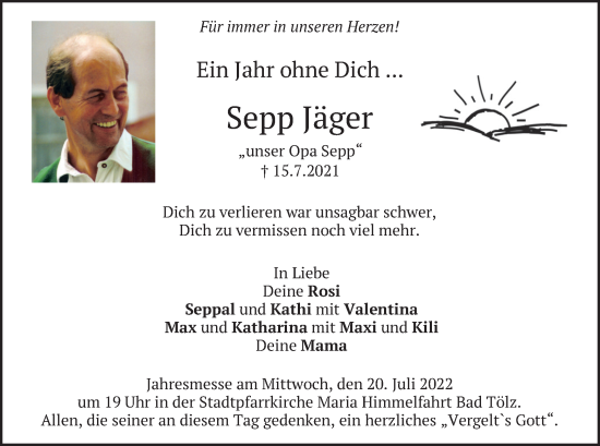 Traueranzeige von Sepp Jäger von merkurtz