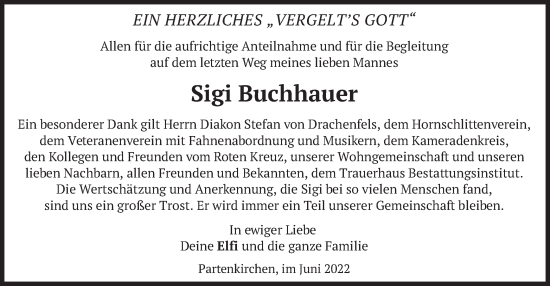 Traueranzeige von Sigi Buchhauer von merkurtz