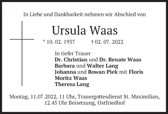 Traueranzeige von Ursula Waas von merkurtz