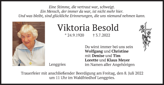 Traueranzeige von Viktoria Besold von merkurtz