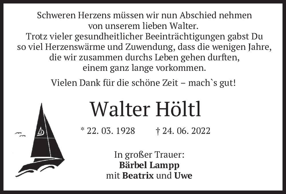  Traueranzeige für Walter Höltl vom 04.07.2022 aus merkurtz