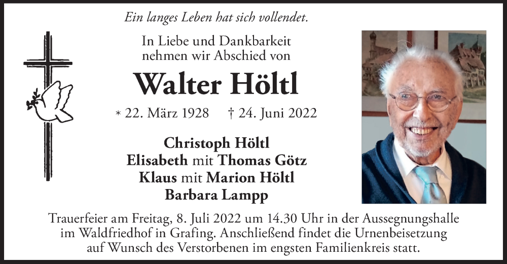  Traueranzeige für Walter Höltl vom 02.07.2022 aus merkurtz