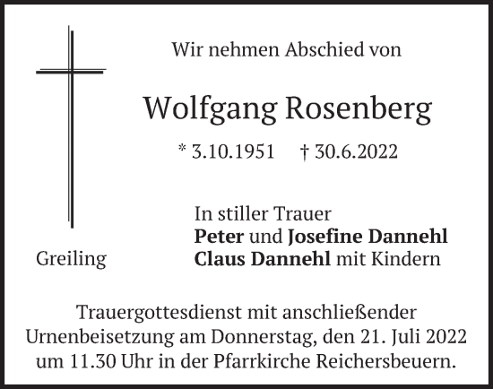 Traueranzeige von Wolfgang Rosenberg von merkurtz