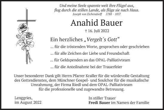 Traueranzeige von Anahid Bauer von merkurtz