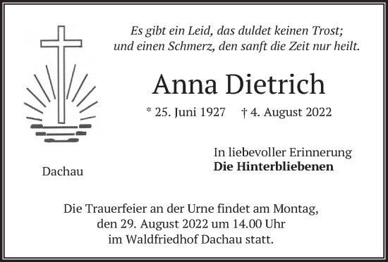 Traueranzeige von Anna Dietrich von merkurtz