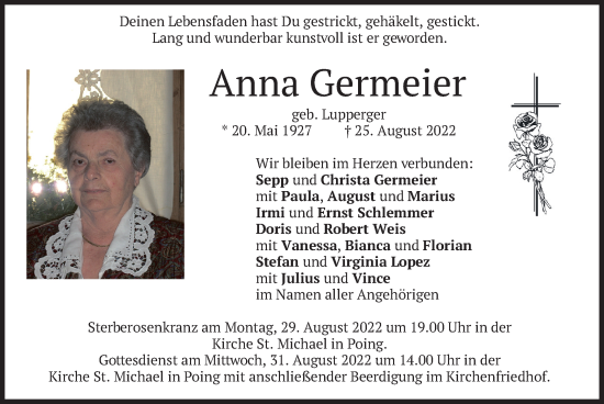 Traueranzeige von Anna Germeier von merkurtz