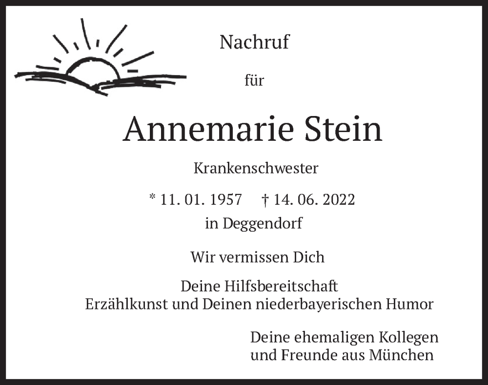 Traueranzeige für Annemarie Stein vom 20.08.2022 aus merkurtz