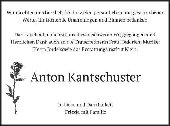 Traueranzeige von Anton Kantschuster von merkurtz