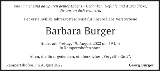 Traueranzeige von Barbara Burger von merkurtz