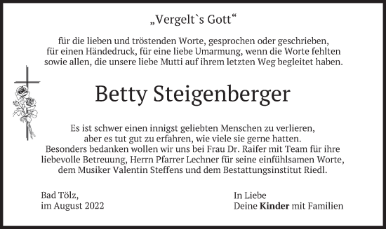 Traueranzeige von Betty Steigenberger von merkurtz