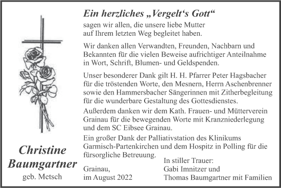 Traueranzeige von Christine Baumgartner von merkurtz