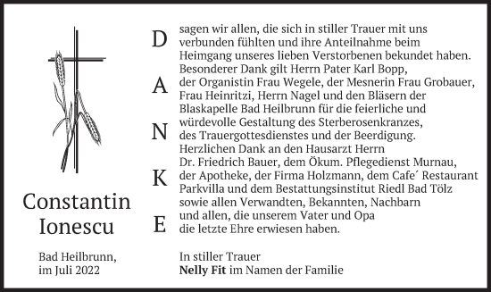 Traueranzeige von Constantin Ionescu von merkurtz