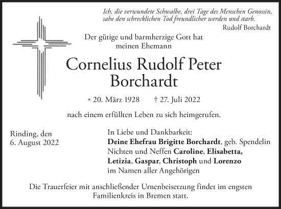 Traueranzeige von Cornelius Rudolf Peter Borchardt von merkurtz