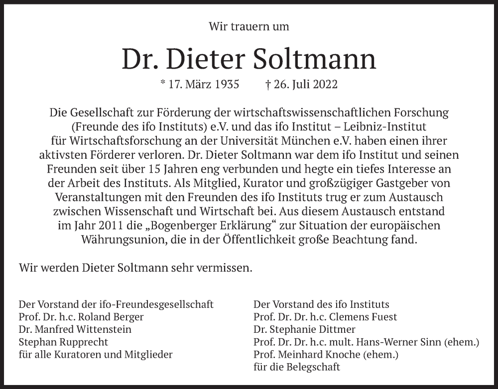  Traueranzeige für Dieter Soltmann vom 06.08.2022 aus merkurtz