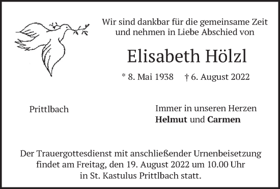 Traueranzeige von Elisabeth Hölzl von merkurtz