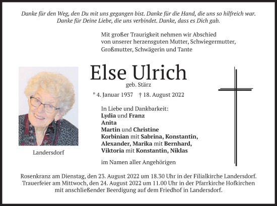 Traueranzeige von Else Ulrich von merkurtz
