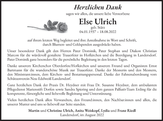 Traueranzeige von Else Ulrich von merkurtz