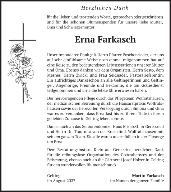 Traueranzeige von Erna Farkasch von merkurtz