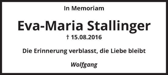 Traueranzeige von Eva-Maria Stallinger von merkurtz
