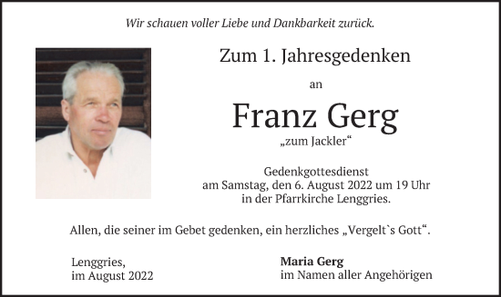 Traueranzeige von Franz Gerg von merkurtz