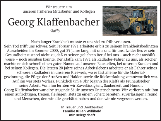 Traueranzeige von Georg Klaffenbacher von merkurtz