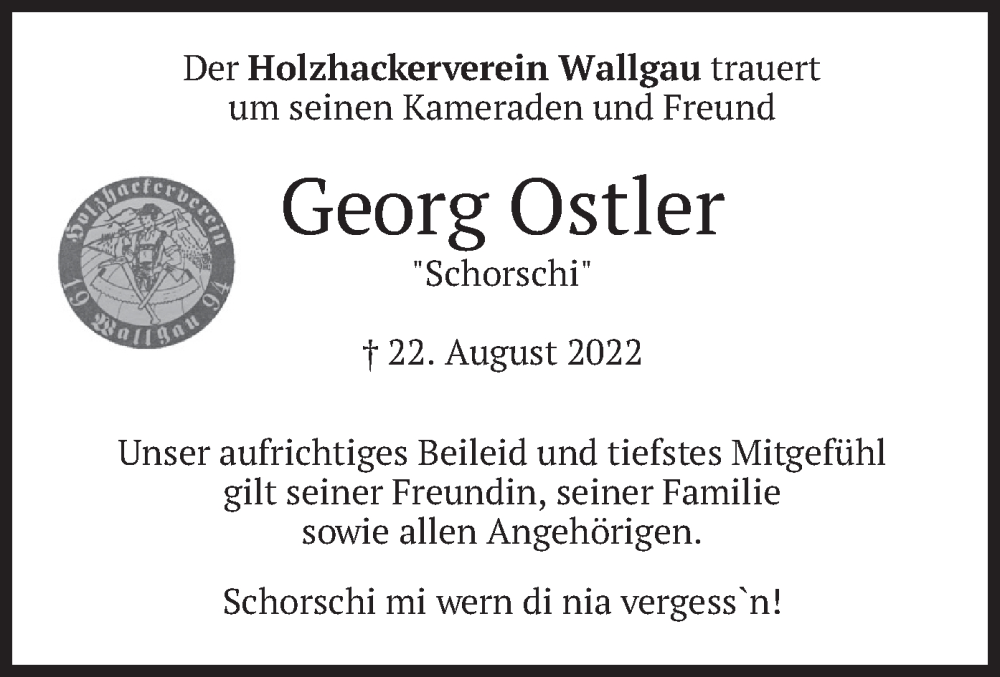  Traueranzeige für Georg Ostler vom 27.08.2022 aus merkurtz