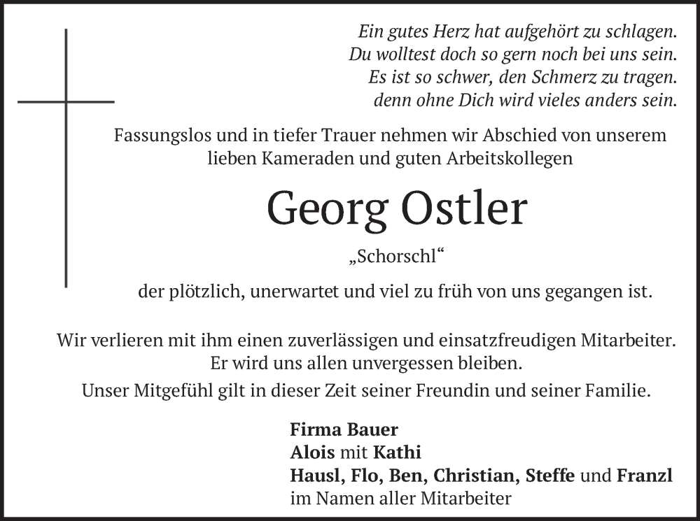  Traueranzeige für Georg Ostler vom 26.08.2022 aus merkurtz