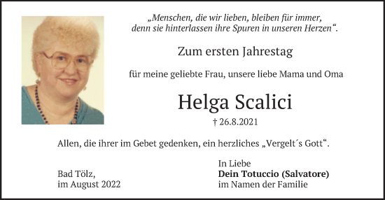 Traueranzeige von Helga Scalici von merkurtz