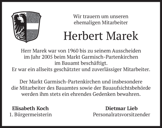 Traueranzeige von Herbert Marek von merkurtz