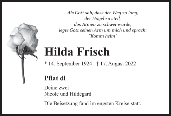 Traueranzeige von Hilda Frisch von merkurtz