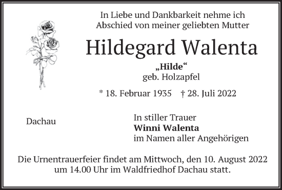 Traueranzeige von Hildegard Walenta von merkurtz