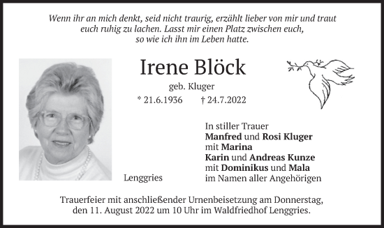 Traueranzeige von Irene Blöck von merkurtz