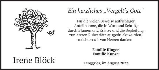 Traueranzeige von Irene Blöck von merkurtz