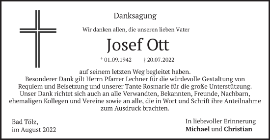Traueranzeige von Josef Ott von merkurtz